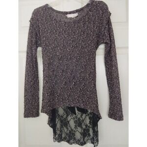 A'reve Y2K trendyol collection plum asymmetrical lace fitted knit blouse sz. S